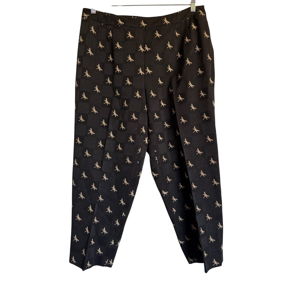 Office Party Vacation Talbots Petite Black Dragonfly Cropped Pants Size 18W